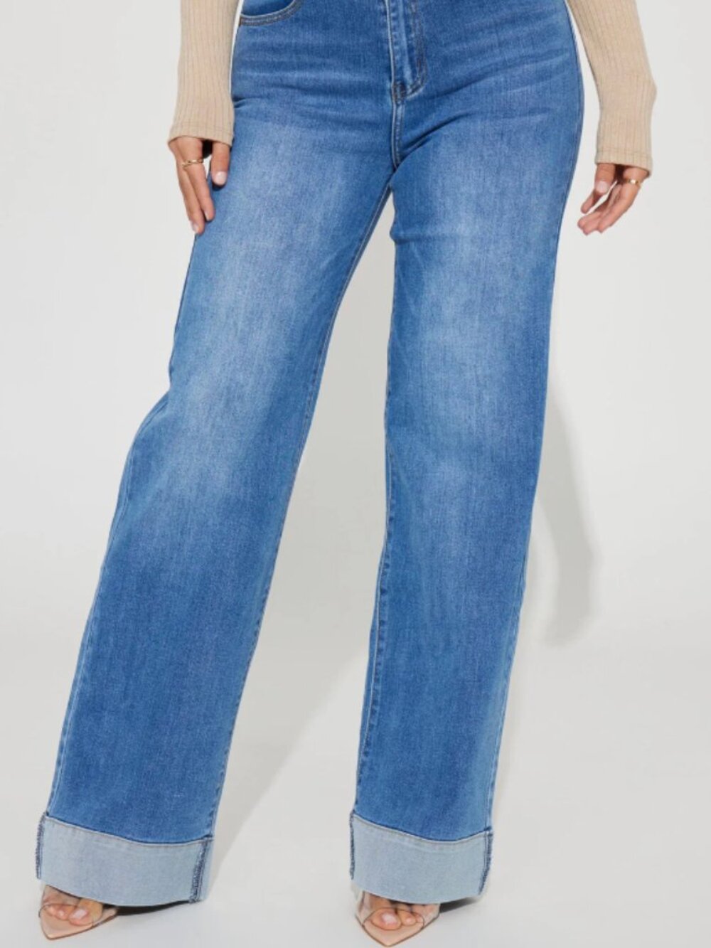 Ciara Stretch Cuffed Wide Leg Jeans